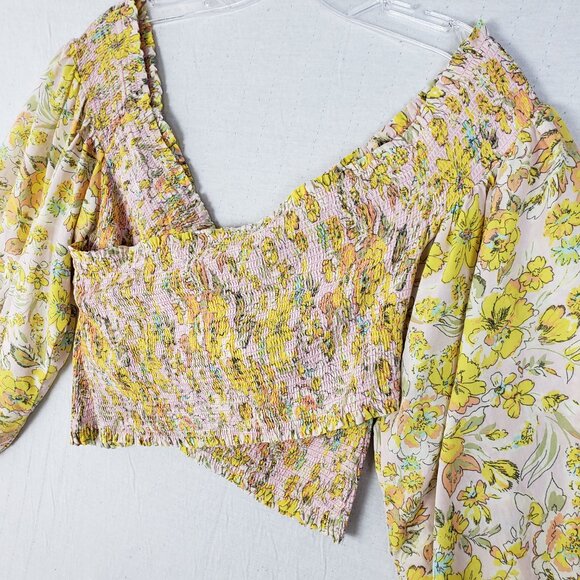 Free People East To West Smocked Top Balloon Sleeve Floral Boho Cottagecore sz M - Picture 5 of 13